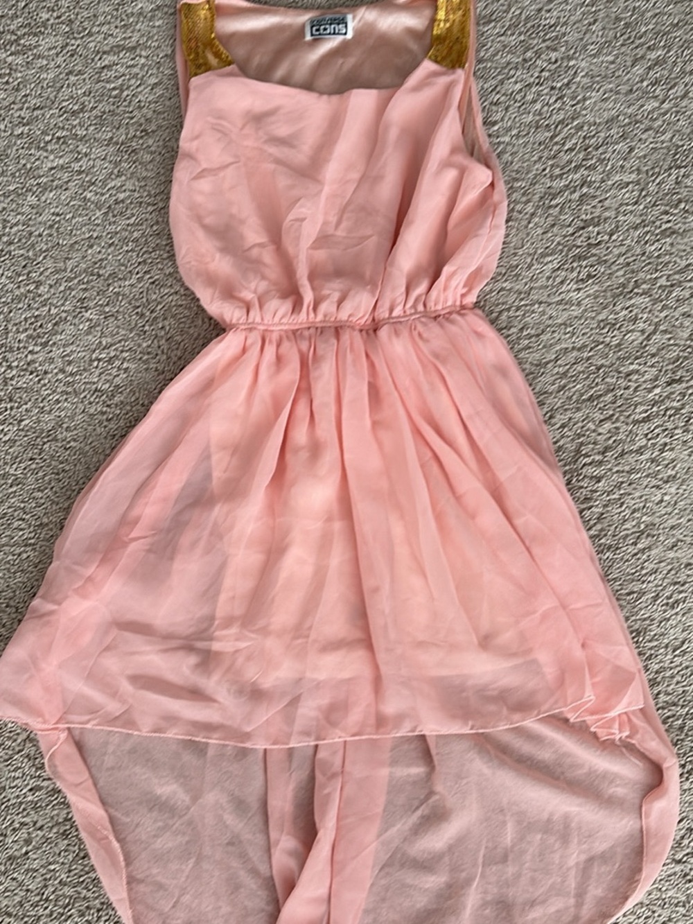 Converse Girls Pink Chiffon High-Low Dress with Gold Shoulder Accents